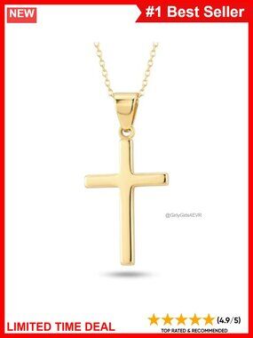 10K Solid Gold Dainty Cross Pendant Necklace 18 Inch